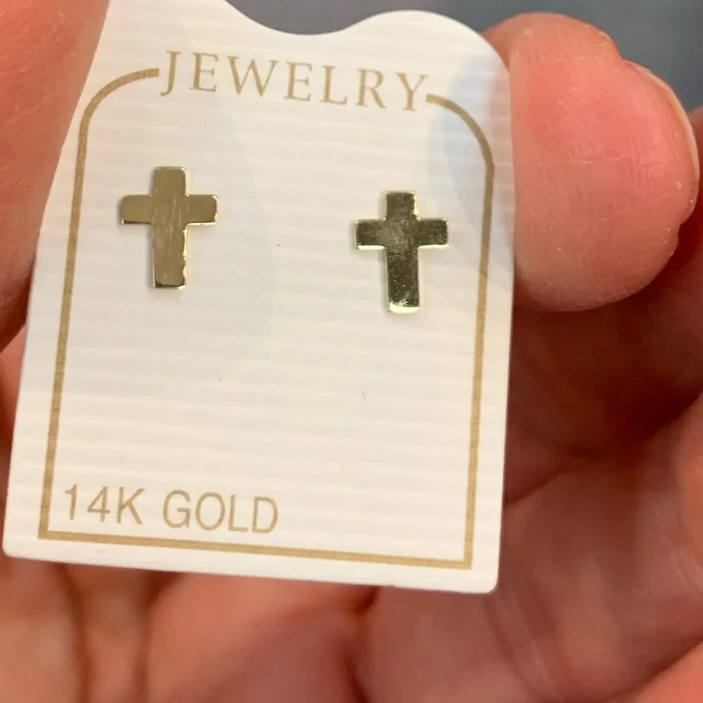 Tiny 14k Yellow Gold Cross Stud Earrings